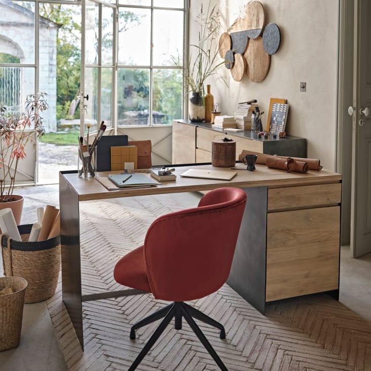Metalen en mangohouten bureau met 1 lade en 1 deur CINCINNATI | Maisons ...