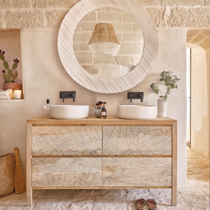 Meuble double vasque de salle de bains 4 tiroirs motifs blancs-Boracay ambiance-5