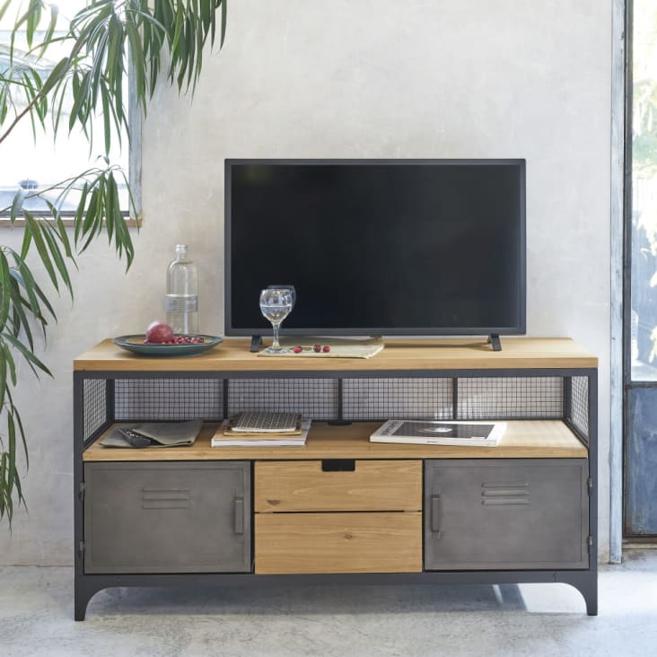 Petit meuble TV style industriel 2 tiroirs - Hepsy