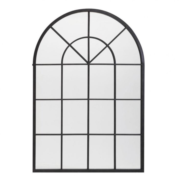 Miroir fenêtre arche en métal noir 92x135-Orangerie