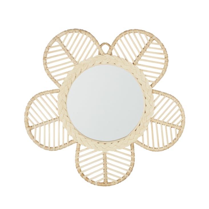 Miroir fleur en rotin beige 57x55-FLORA
