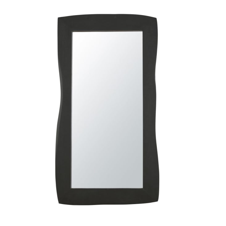 Miroir forme rectangulaire abstraite à encadrement en bois noirci 63x118-BUGUNI
