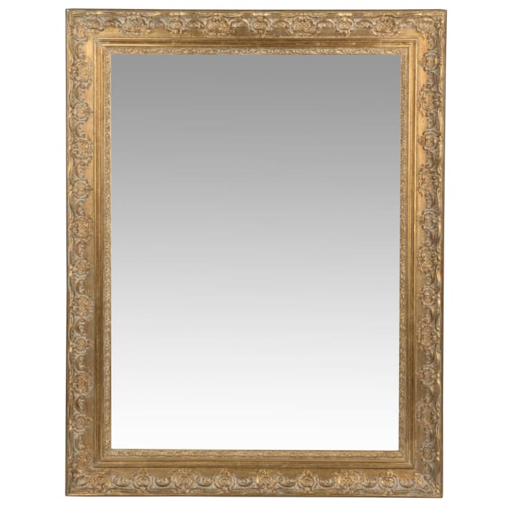 Miroir rectangulaire à moulures en bois de paulownia doré 70x90-Valentine