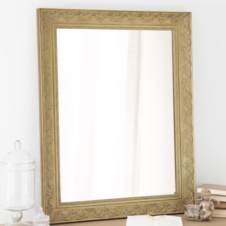 Miroir rectangulaire à moulures en bois de paulownia doré 70x90-Valentine ambiance-0