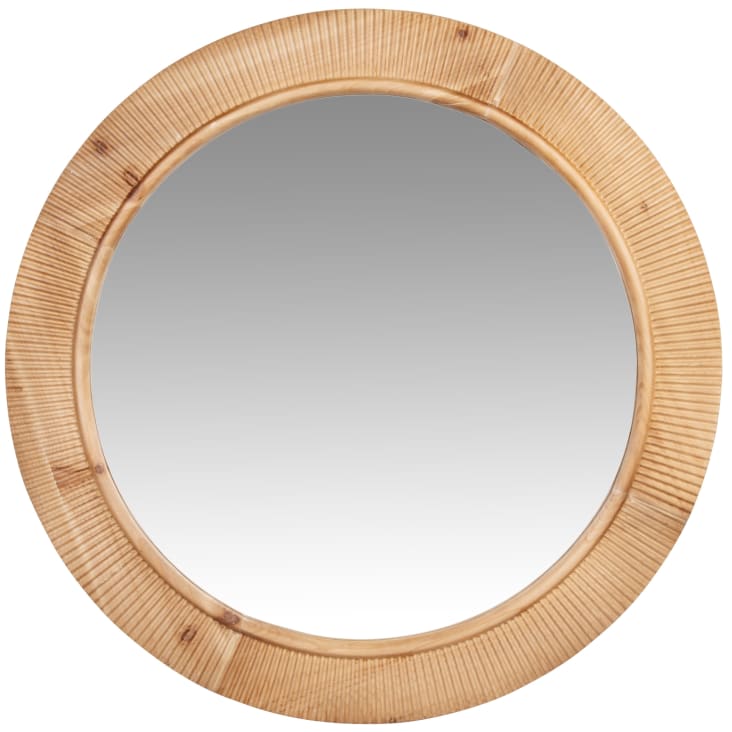 Miroir rond en bois de sapin gravé D70-CARMO