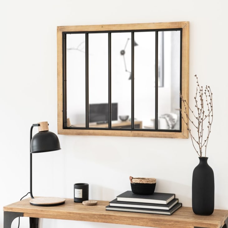 Miroir verrière rectangulaire coloris noir et naturel 80x65-BERGHAM ambiance-1
