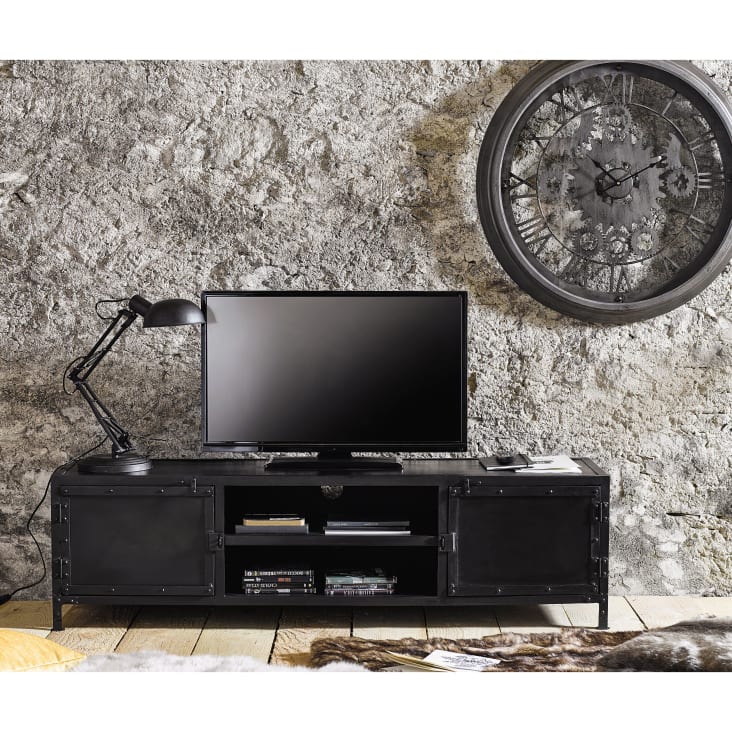 Mobile TV nero stile industriale in metallo-Edison ambiance-10
