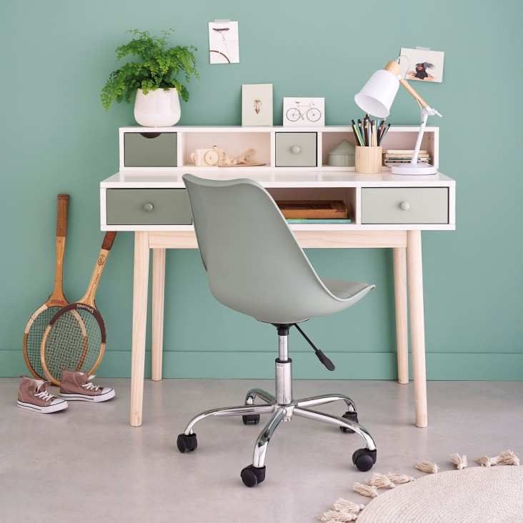 Módulo de almacenamiento para escritorio blanco de 2 cajones verde Blush