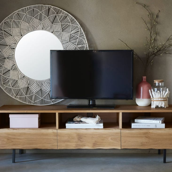 Móvel de TV com 3 gavetas de madeira de carvalho maciça-Magnus ambiance-8