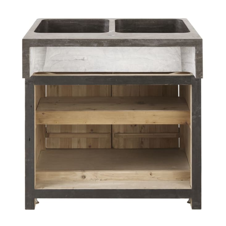 Mueble bajo de cocina para fregadero con 2 puertas de pino reciclado con efecto envejecido-Aubagne cropped-5