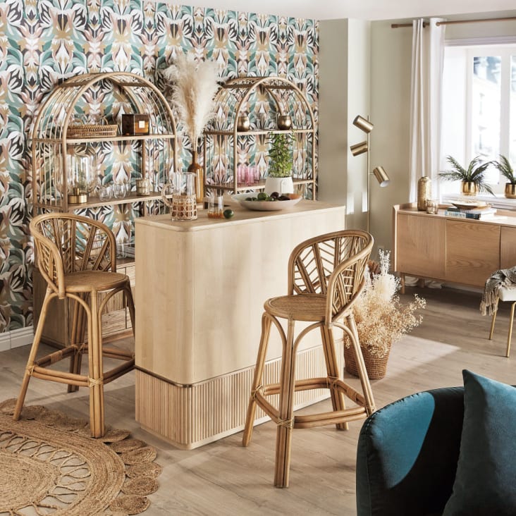Mueble bar para salón comedor en madera de estilo rústico color nogal