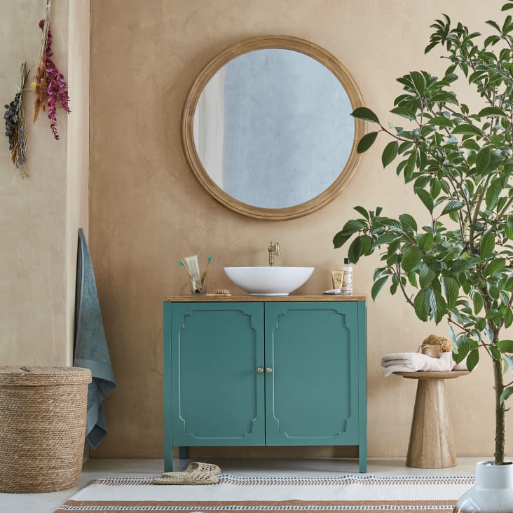 Mueble de lavabo con 2 puertas en verde y beige Selena