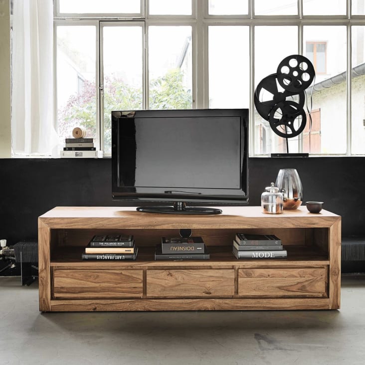 Mueble de TV con 3 cajones de sheesham macizo y acacia-Stockholm ambiance-6