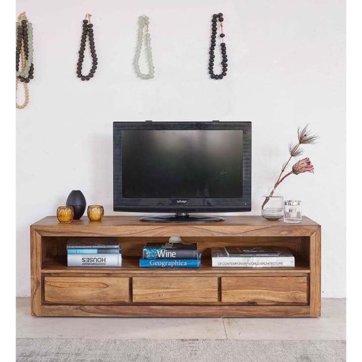 Mueble de TV con 3 cajones de sheesham macizo y acacia-Stockholm ambiance-5