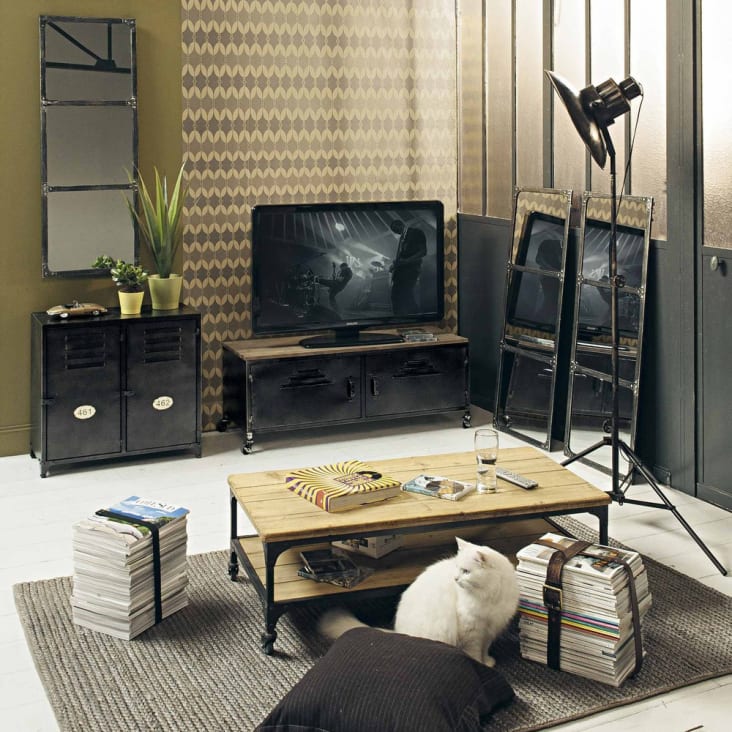Hogar24-Mesa televisión, Mueble TV salón diseño Vintage, 2 Puertas