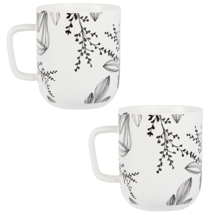 Mug in porcellana bianca motivo floreale nero-SHODO