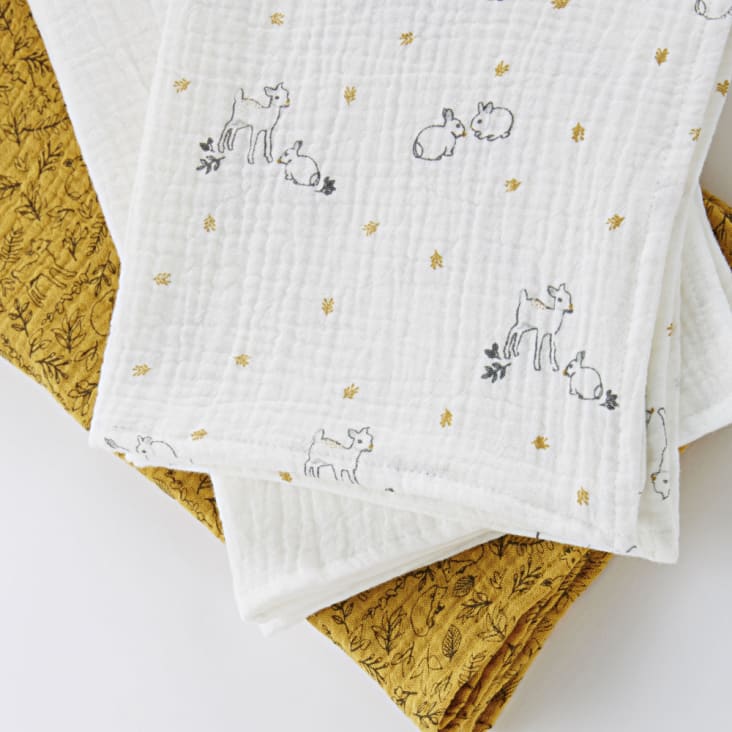 Muselinas para bebé de gasa de algodón en crudo y dorado (x3)
