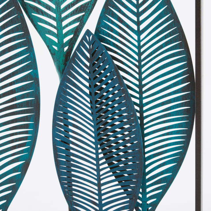 Muurdecoratie bladeren van blauw metaal 60x136-Green Addict cropped-2