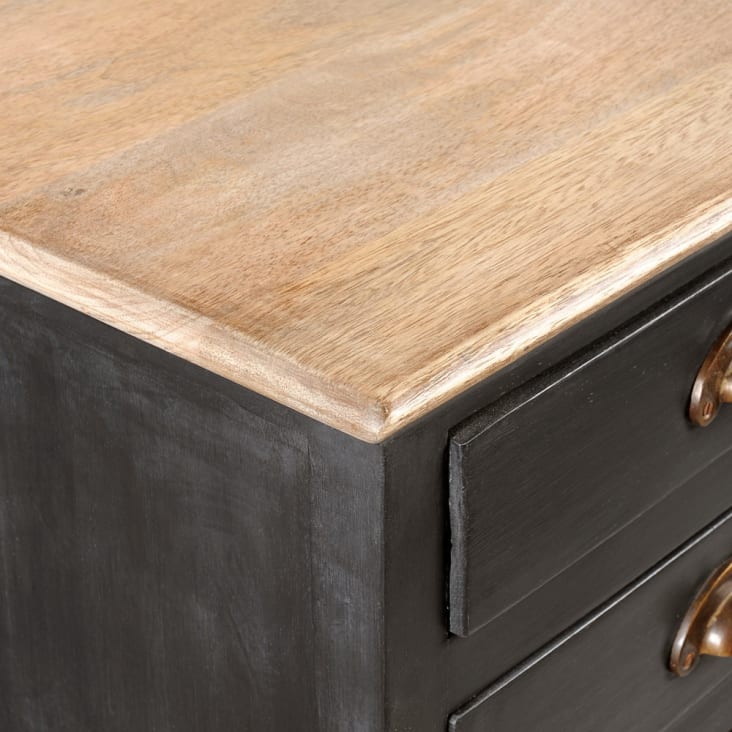 Nachttisch aus Mangoholz mit 2 Schubladen, grau-Chinon detail-5