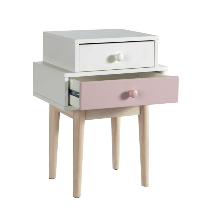 Nachttisch mit 2 Schublade, weiß-rosa-Blush cropped-2