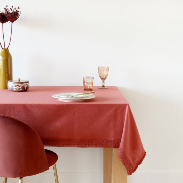 NAPPE EN COTON IMPRIMÉ TARTAN BEIGE : Nappe