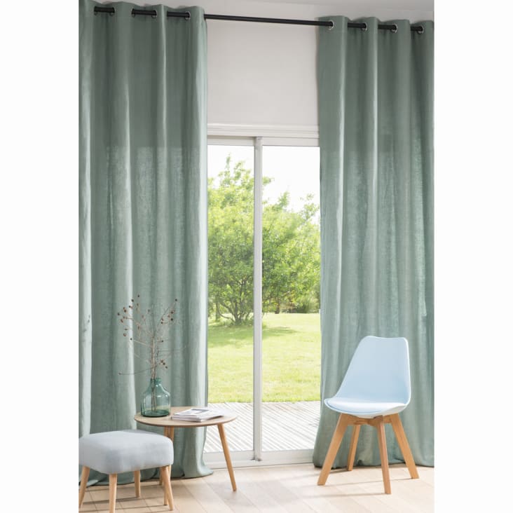 Ösenvorhang aus gewaschenem Leinen, grünspanfarben, 1 Vorhang 130x300 ambiance-4