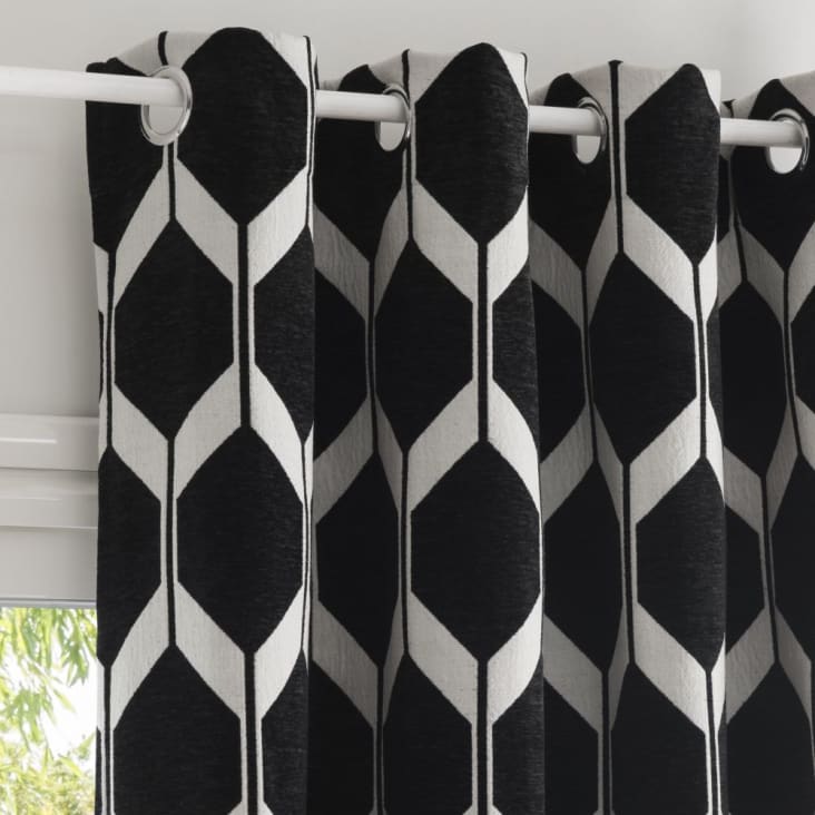 Ösenvorhang Monde Jacquard-Mustern 140x300, aus mit du Vorhang schwarzem ASTON | Maisons 1 Samt
