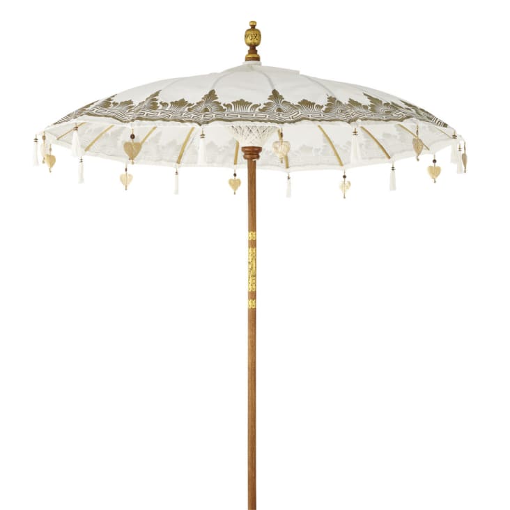 Ombrelle 2x2m en coton écru motifs dorés-Ubud