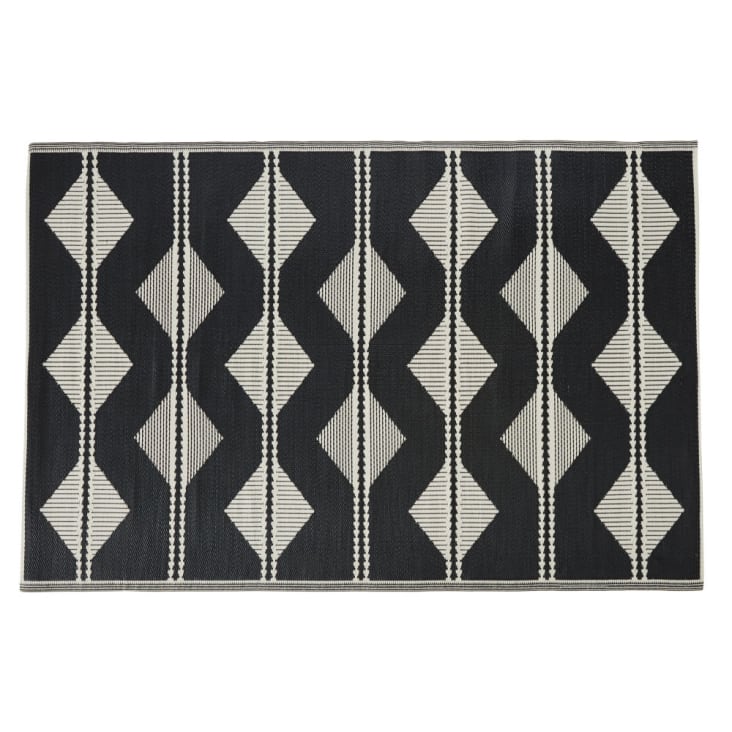 Omkeerbaar tapijt van polypropyleen, driehoekmotief in ecru en zwart 180 x 270 cm-ADEM