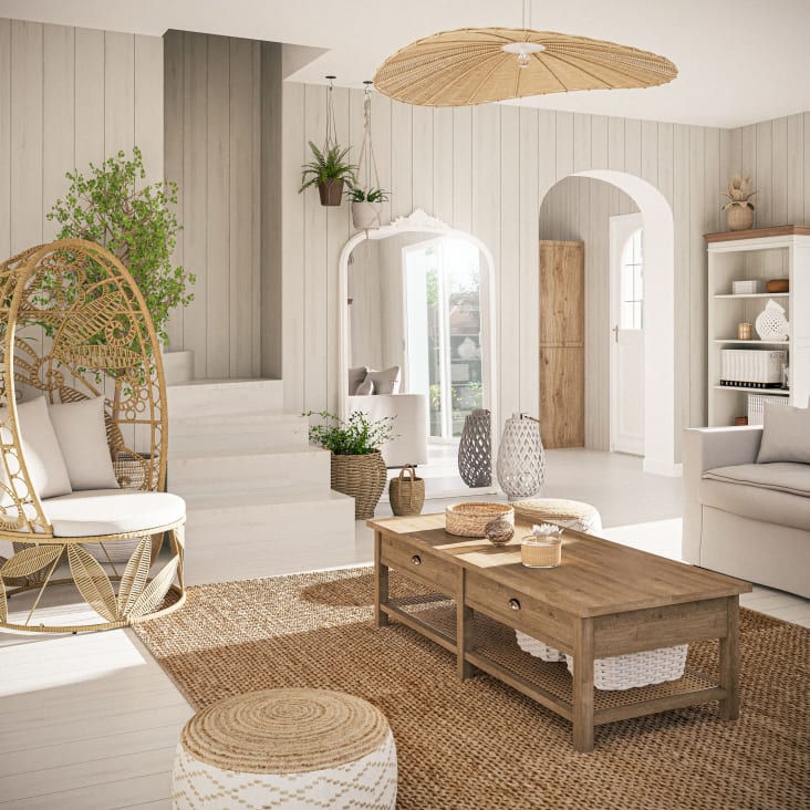 Ovaler Gartensessel aus Kunstharzgeflecht in Rattan Optik mit Kissen in Ecru Arasari Maisons du Monde