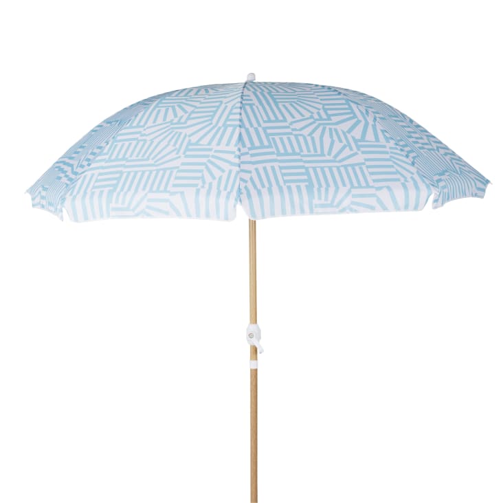Parasol vintage 2x2m en aluminium imitation bois et toile bleue et blanche-Nicolo