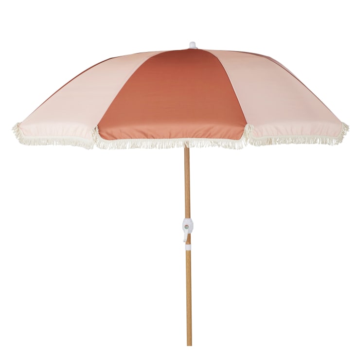 Parasol vintage 2x2m en aluminium imitation bois et toile rose et terracotta-Nicolo