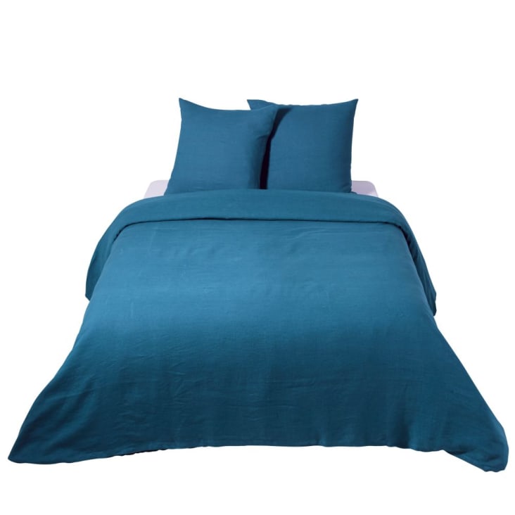 Parure da letto in lino lavato blu pavone, 220x240 cm