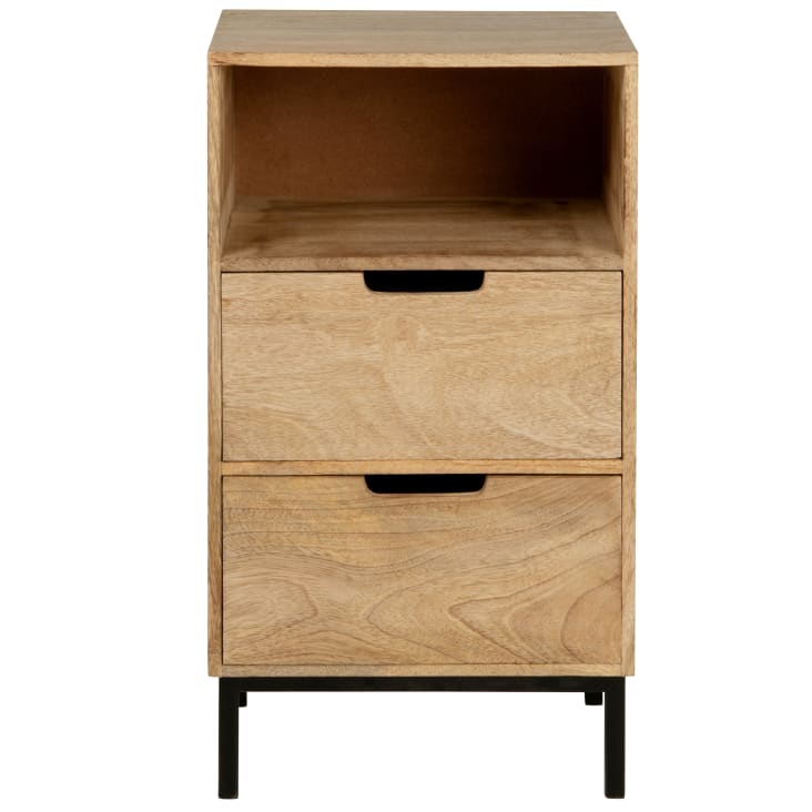 Petit meuble 1 niche et 2 tiroirs en manguier et métal noir Carlata ...