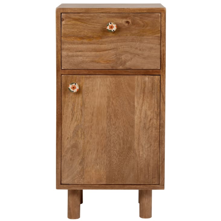 Petit meuble de rangement 1 tiroir 1 porte en bois de manguier-Bertie
