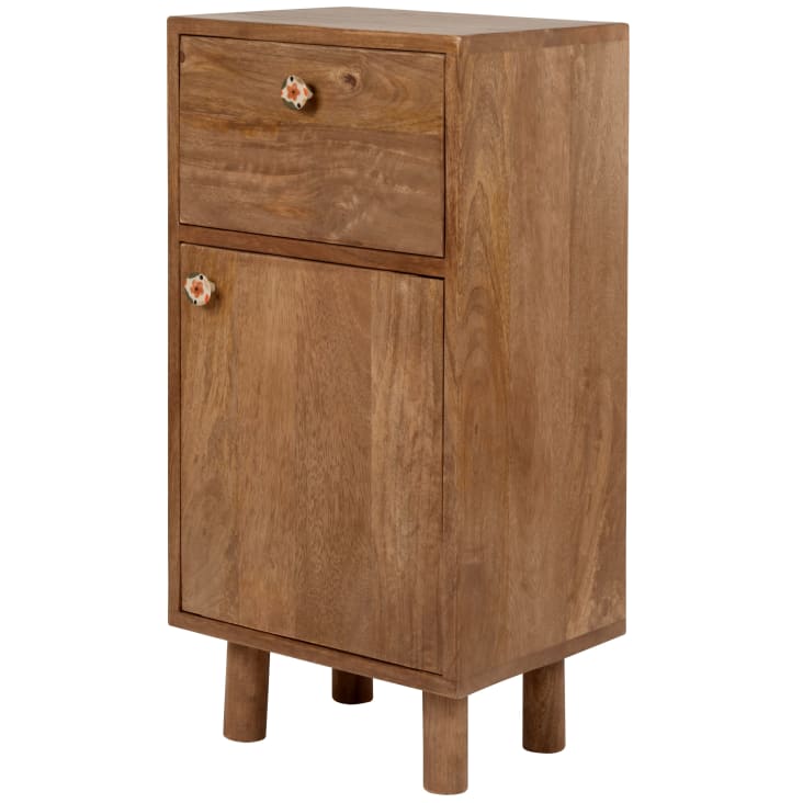 Petit meuble de rangement 1 tiroir 1 porte en bois de manguier-Bertie cropped-2