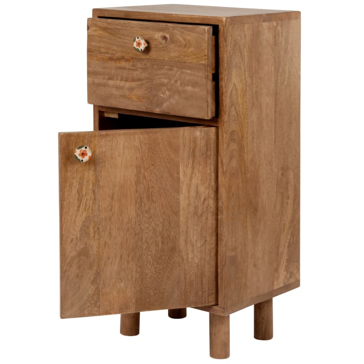 Petit meuble de rangement 1 tiroir 1 porte en bois de manguier-Bertie cropped-3