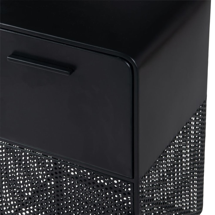 Petit meuble de rangement 1 tiroir en fer recyclé noir-MARTON cropped-3
