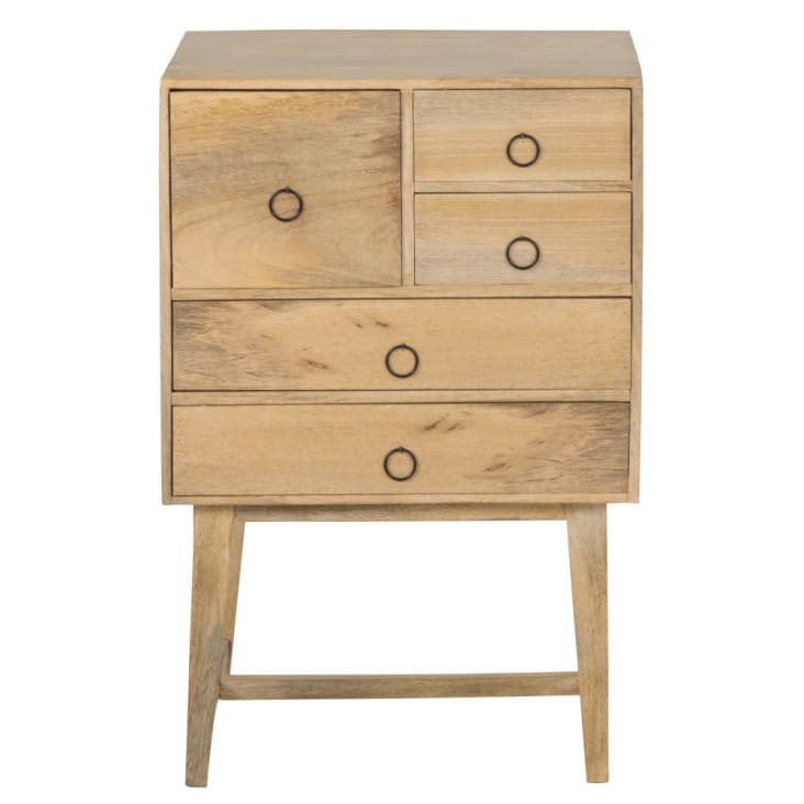 Petit meuble de rangement 5 tiroirs en bois de manguier beige et métal noir MATTIO Maisons du
