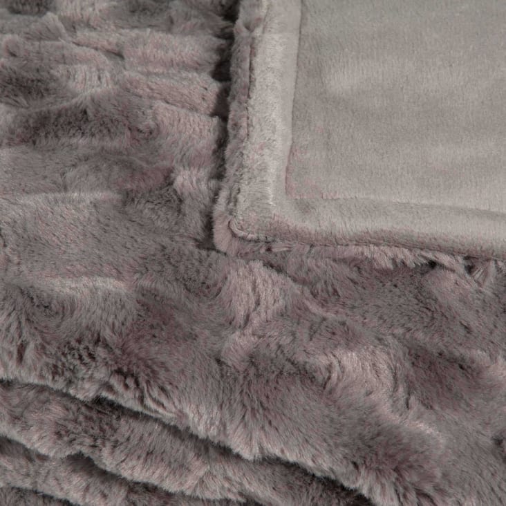 Plaid imitation fourrure grise 150x200-Camann detail-4