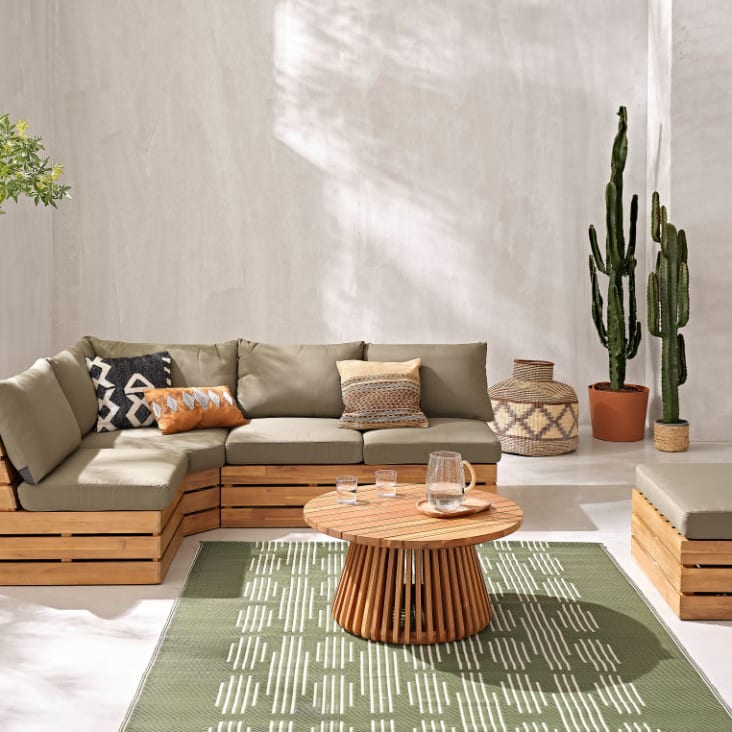 Poltroncina da giardino professionale modulare in acacia massello e cuscini verde kaki-Floripa Business ambiance-10