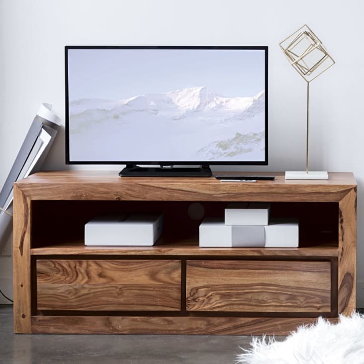 Porta-TV a 2 cassetti in massello di legno di sheesham-Stockholm ambiance-5