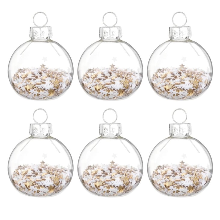 Portenom boule de Noël en verre et confettis étoiles (x6) Maisons du