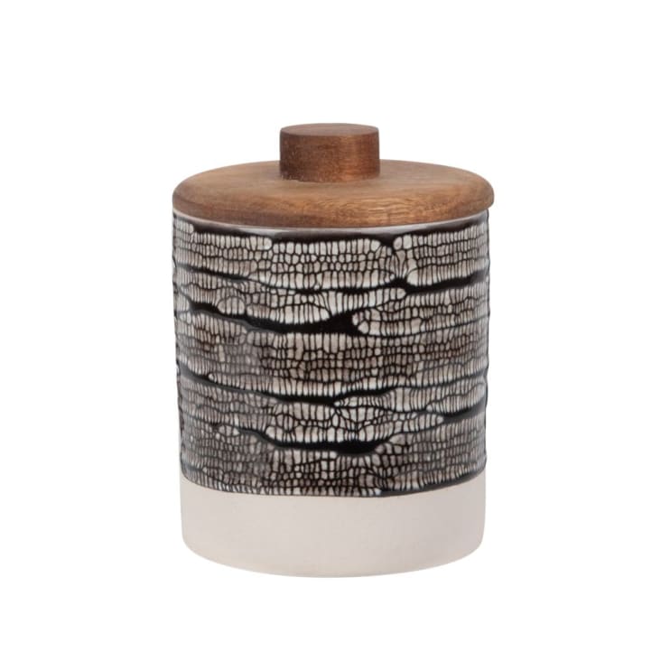 Pote de barro com motivos gráficos e madeira de acácia altura 8-ICHIBAN