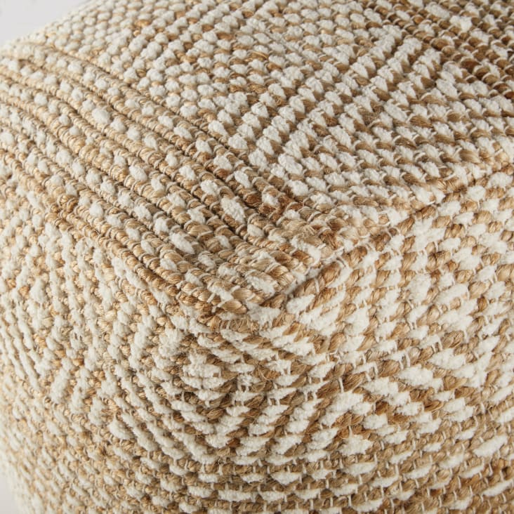 Pouf Jute Et Coton Beige Wadan – 50cm, Billes EPS, Design Moderne, Neuf