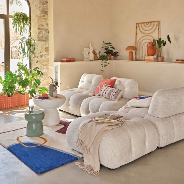 Pouf per divano componibile in tessuto riciclato beige
