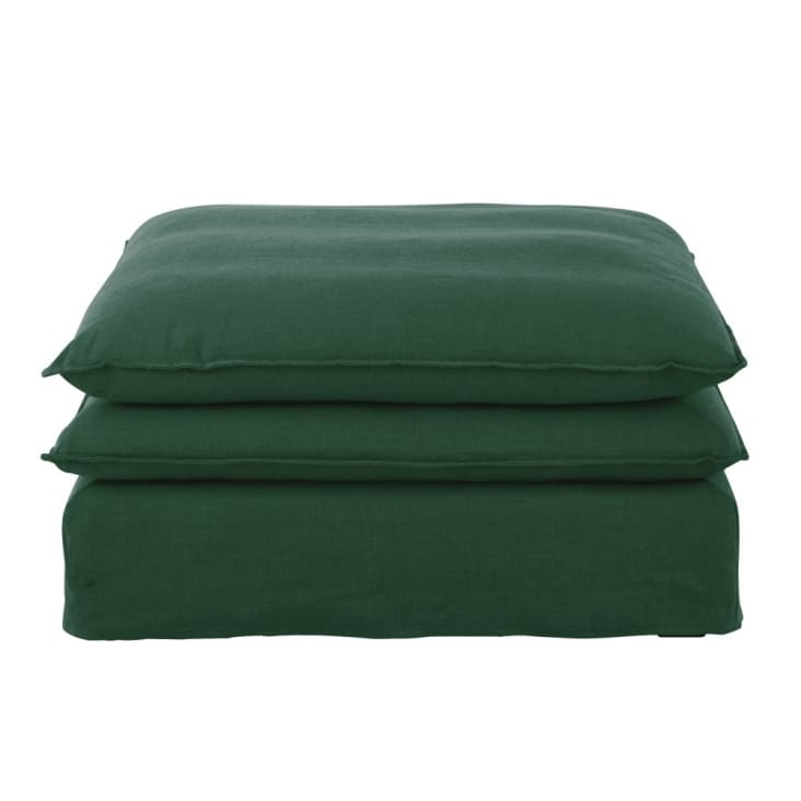 Pouf per divano componibile in lino stropicciato verde Pompei