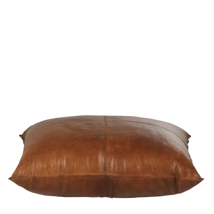 Pouf quadrato in pelle marrone TRAVIS | Maisons du Monde