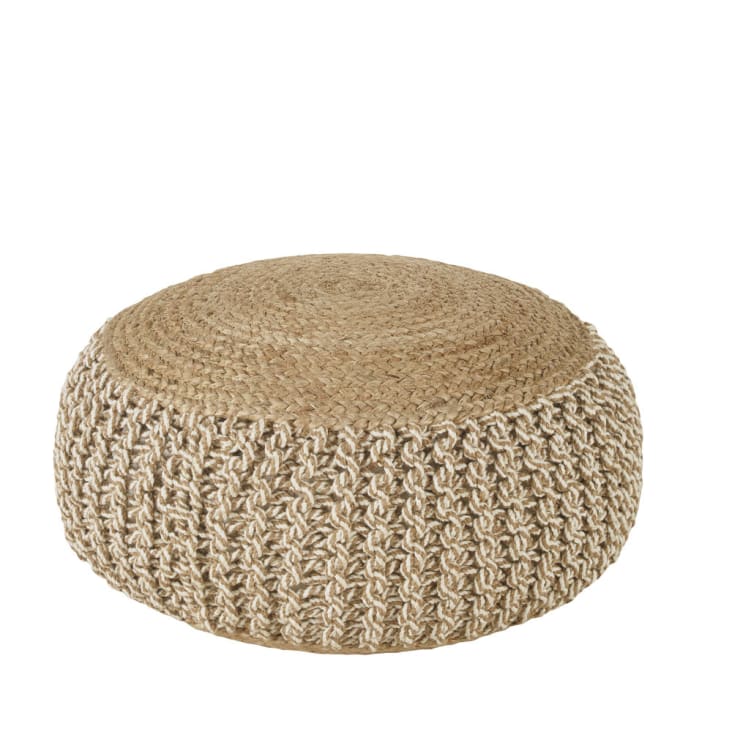 Pouf rond en jute et coton marron et écru tressés MATTIS Maisons du Monde