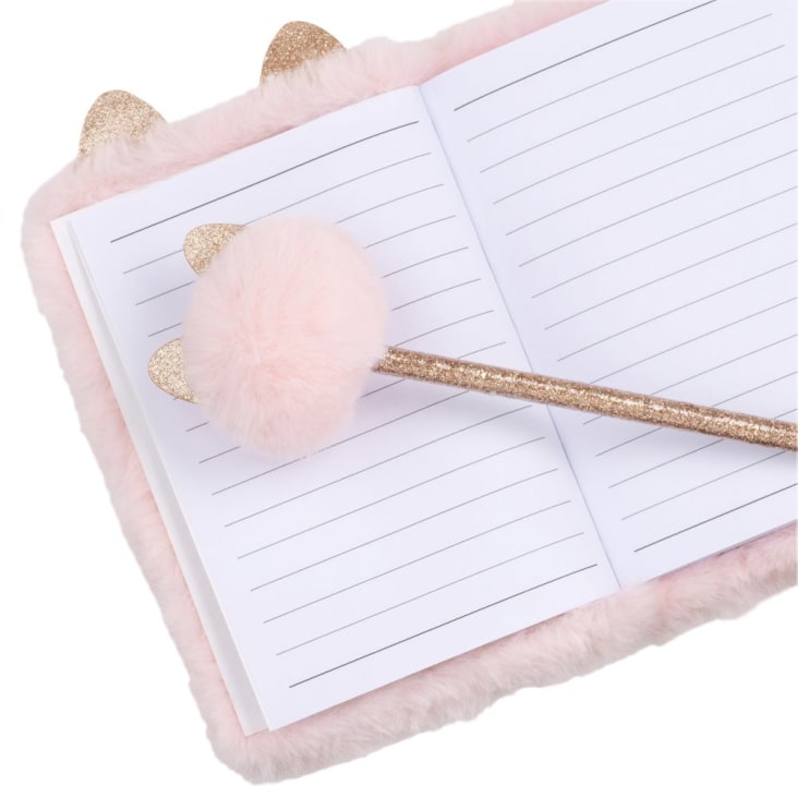 Quaderno per appunti gatto in pelliccia ecologica rosa-CALINOU cropped-2